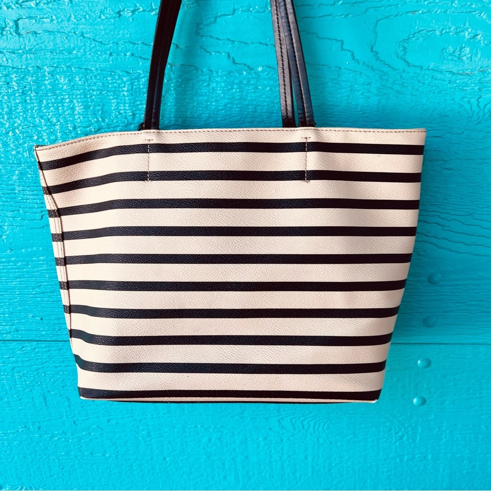 Kate Spade New York Hyde Lane Riley Stripe Tote Bag BLACK BEIGE TAN - Picture 6 of 12